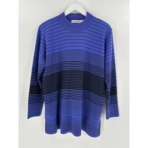 Vintage Karen Lessly Sweater Womens XL Blue/Purple Black Striped Pullover Knit